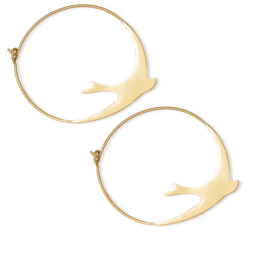 Amelia Circle Bird Hoop Earrings Brass